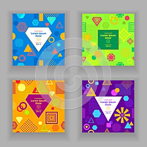 Set Template flyers or frames with Abstract pattern in postmodern Memphis Style