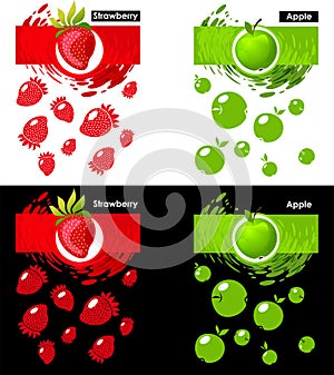 Set template icon of fruit, strawberry and apple