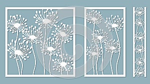 Set template for laser cutting and Plotter. Dandelion for decoration. Vector illustration. Sticker set. Pattern for the laser cut