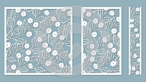 Set template for laser cutting and Plotter. Flowers, leaves for decoration. Vector illustration. Sticker set berry. plotter and