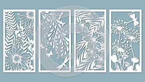 Set template for laser cutting and Plotter. Flowers, leaves for decoration. Vector illustration. Sticker set flowers. plotter and