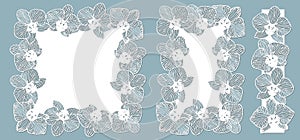 Set template for laser cutting and Plotter. Flowers, leaves for decoration. Vector illustration. Sticker set fuchsia. plotter and