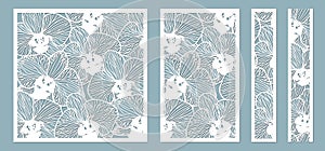 Set template for laser cutting and Plotter. Flowers, leaves for decoration. Vector illustration. Sticker set Orchid. plotter and