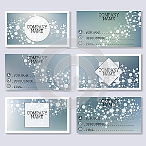 Set template of modern business visiting cards. Abstract background with molecule structure DNA and neurons. Medicine