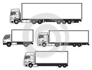 set template several delivery trucks trucking empty design isolate stock image