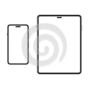 Set of template smartphone and tablet. White screen on portable device. Mockup gadget with empty, blank screen. Vector