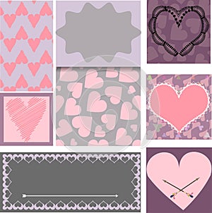 Set of templates for cards,valentines day,wedding,birthday invitations heart shapes decorative elements
