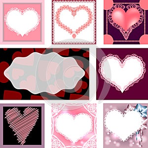 Set of templates for cards,wedding,birthday invitations with heart shaped elements