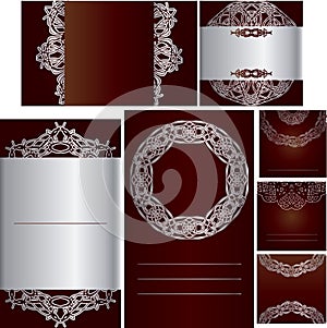Set of templates for cards,wedding,birthday invitations with ornamental decorations, red luxury vintage cards