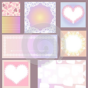 Set of templates for cards,wedding,birthday invitations with ornamental frames and heart shaped decorative elements