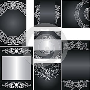 Set of templates for cards,wedding,birthday invitations with silver vintage ornaments