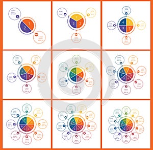 Set Templates for info grapchics Diagram 2.3.4.5.6.7.8.9.10 cyclic processes, step by step, colorful circles in a circle, pie