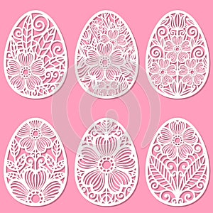 Set of templates for laser cutting. Easter eggs. Vector