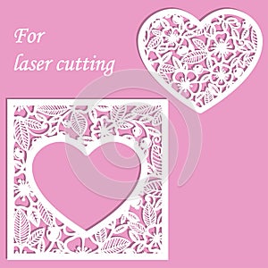 Set of templates for laser cutting in the shape of a heart. Vector