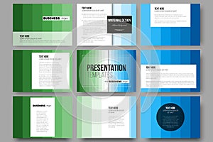 Set of 9 templates for presentation slides. Abstract colorful business background, blue and green colors, modern stylish