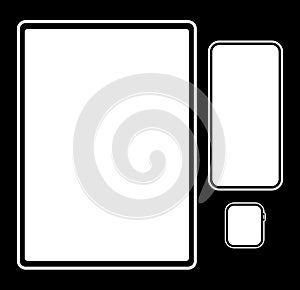 Set of templates tablet, smartphone, watch on a black background. Vector illustration. Elements for design and decoration