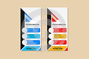 Set of templates of vector white roll-up banners for techno with diagonal colored elements
