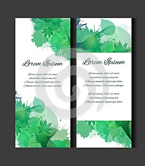 Set of templates of vertical blanks with green leaves