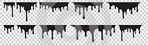 Set of  ten black melt, drips or liquid paint drops. Vector illustration for your design