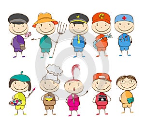 Set of ten children with different professions