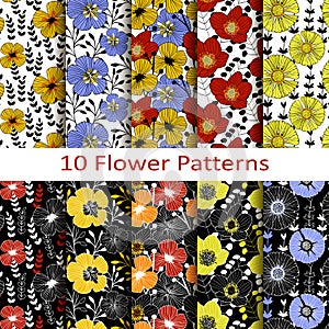 Set of ten flower patterns