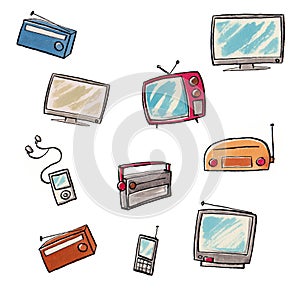 Set of ten graphic resources, of televisions, radios and telephones photo