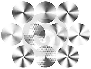 Set of ten halftone conical gradients. Monochrome vector illustration