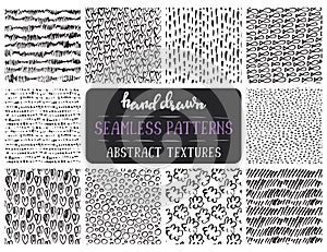 Set of ten hand drawn ink seamless patterns.