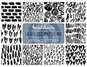 Set of ten hand drawn ink seamless patterns.