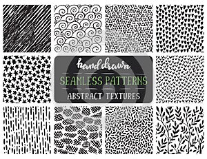 Set of ten hand drawn ink seamless patterns.