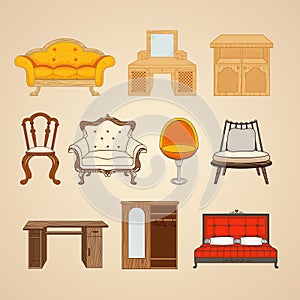 Set of ten illustrations of home furnishings