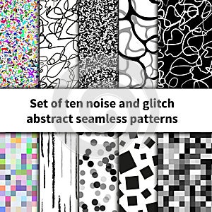 Set of ten noise and glitch seamless patterns