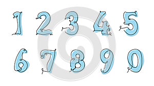 Set of ten numbers form zero to nine in line art style