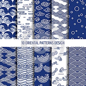 Set of ten oriental patterns vector