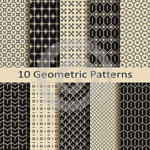 Set of ten seamless monochrome geometric patterns