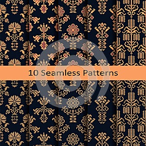 Set of ten seamless patterns with antique floral ornaments. seamless template in the swatch panel