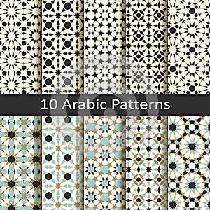 Set of ten seamless vector arabic traditional geometric patterns. design for covers, packaging, textile