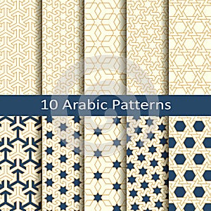 Set of ten seamless vector arabic traditional geometric patterns. design for covers, packaging, textile