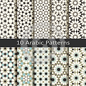 Set of ten seamless vector arabic traditional geometric patterns. design for covers, packaging, textile