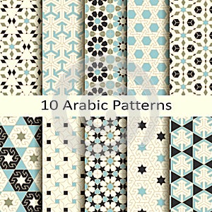 Set of ten seamless vector arabic traditional geometric patterns. design for covers, textile, packaging