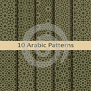 Set of ten seamless vector arabic traditional geometric patterns. design for covers, textile, packaging