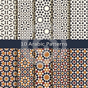 Set of ten seamless vector arabic traditional geometric patterns. design for covers, wrapping, textile, interior