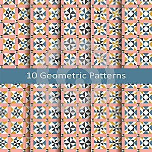 Set of ten seamless vector geometric patterns. design for tiles, cover, textile