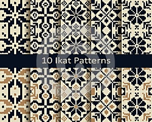 Set of ten seamless vector ikat geometric patterns. design for textile, print, interior