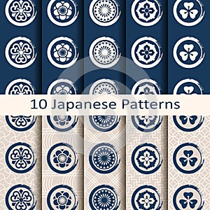 Set of ten seamless vector traditional japanese patterns