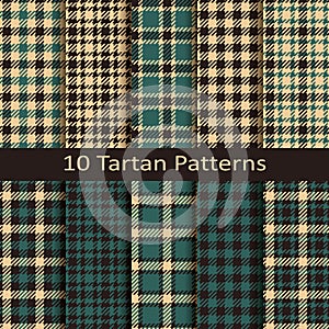 Set of ten seamless vector trendy scottish tartan patterns. design for wrapping, packaging, covers, cloths