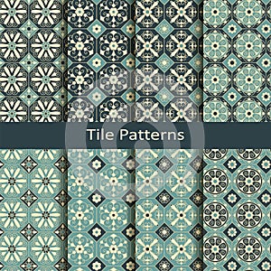 Set of ten seamless vector vintage tile pattern with floral ornamentation. design for interior, packaging, textile