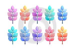 Collection of Gradient Leaf Sprigs in Various Pastel Colors