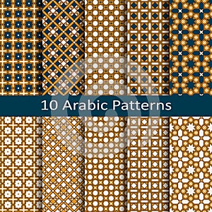 Set of ten traditional geometric arabic seamless vector patterns