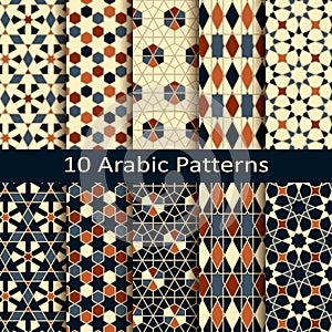 Set of ten vector arabic geometric patterns